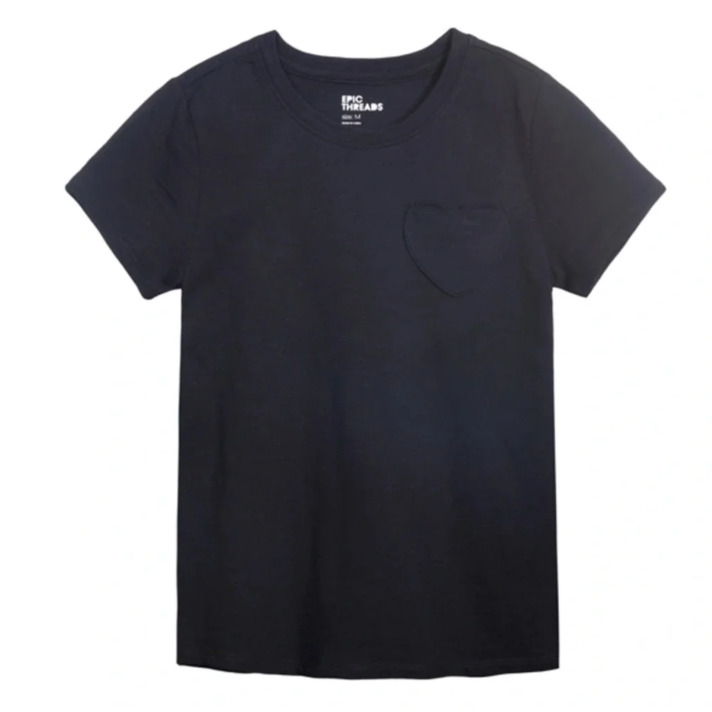 Epic Threads Big Girls Short Sleeves Heart Pocket Black Tshirt Size Large